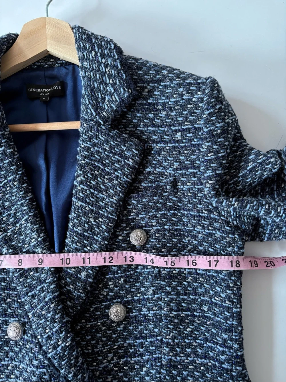 Generation Love || Eliza Tweed Blazer Jacket in Navy Melange Medium